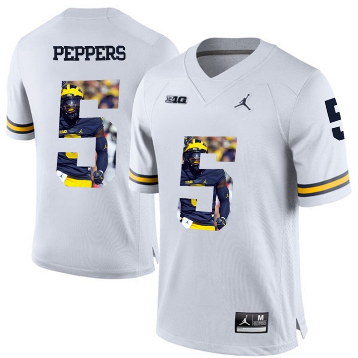 Michigan Wolverines Men's NCAA Jabrill Peppers #5 White Printing Player Portrait Premier College Football Jersey REG5649AP